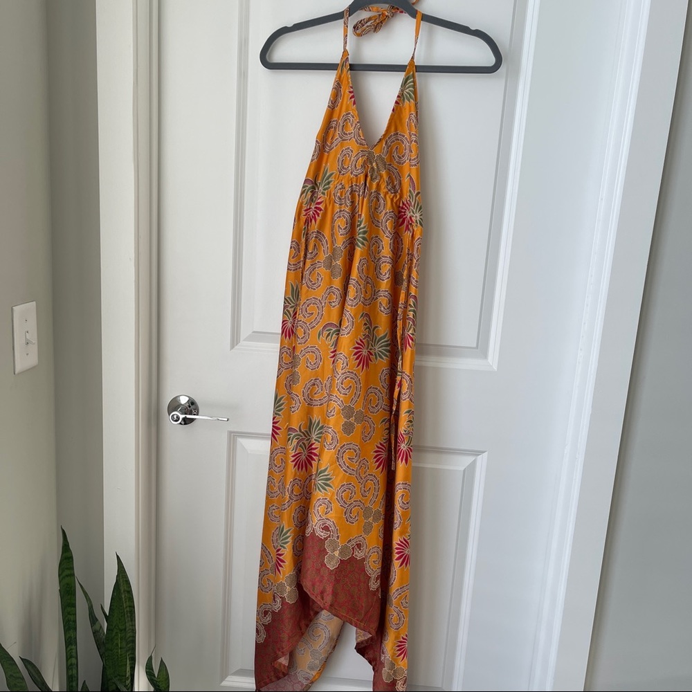 One Size Beach Halter Dress in Yellow Print